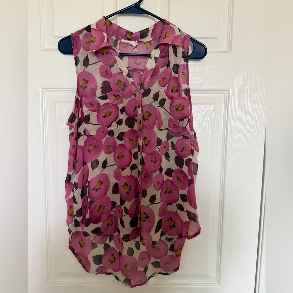 Lush Pink Floral Sleeveless Blouse